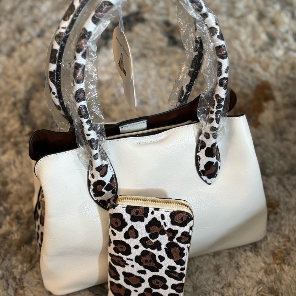 Leopard Print White Handbag